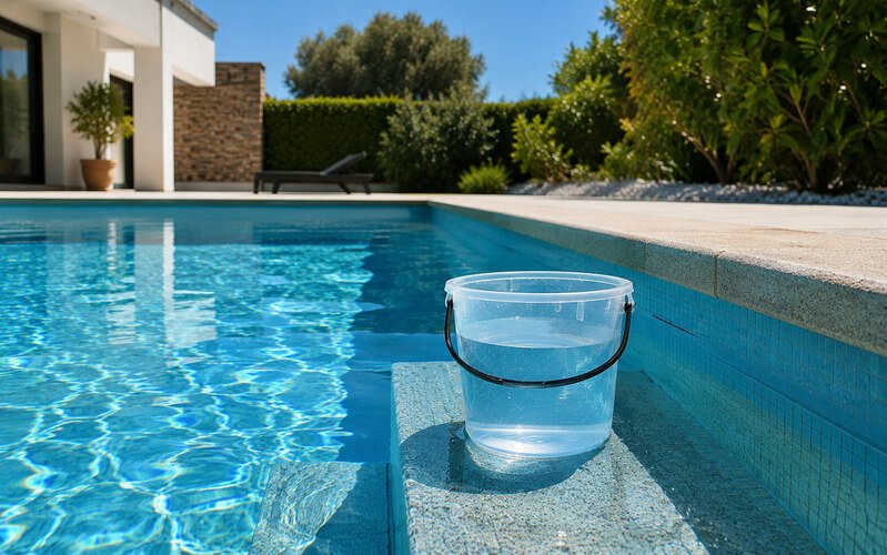 Teste do balde utilizado para verificar se a piscina perde água por evaporação ou fuga.